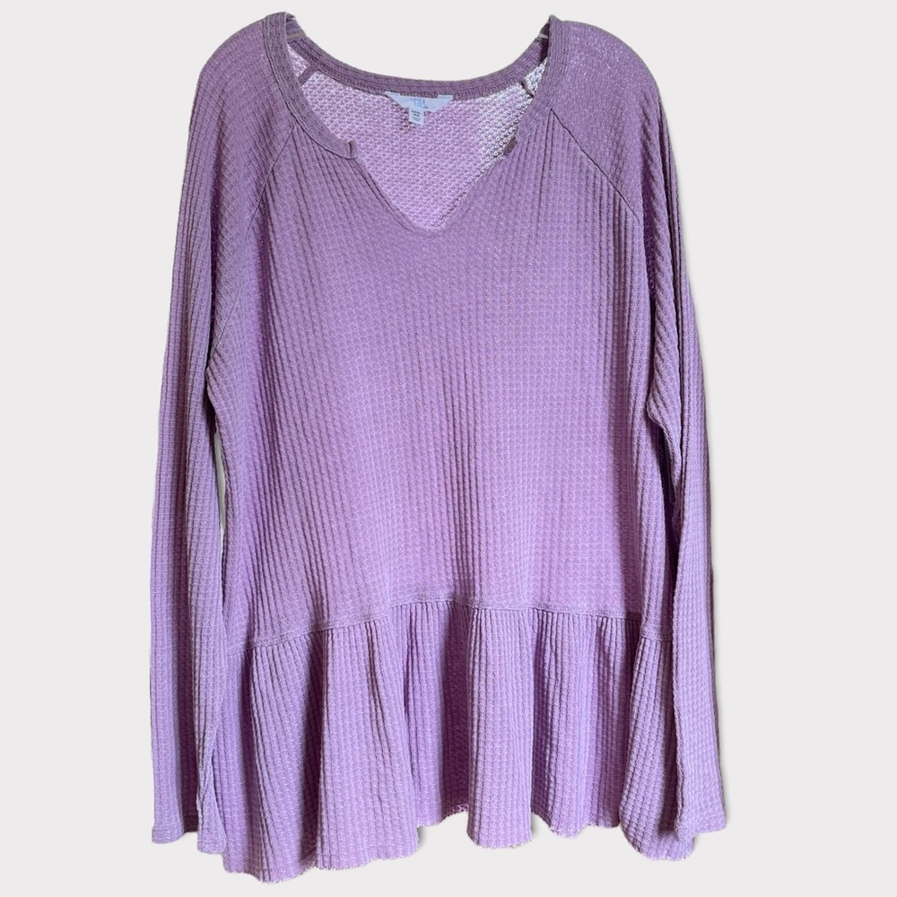 Time and Tru purple peplum ruffle long sleeve knit top size XXXL